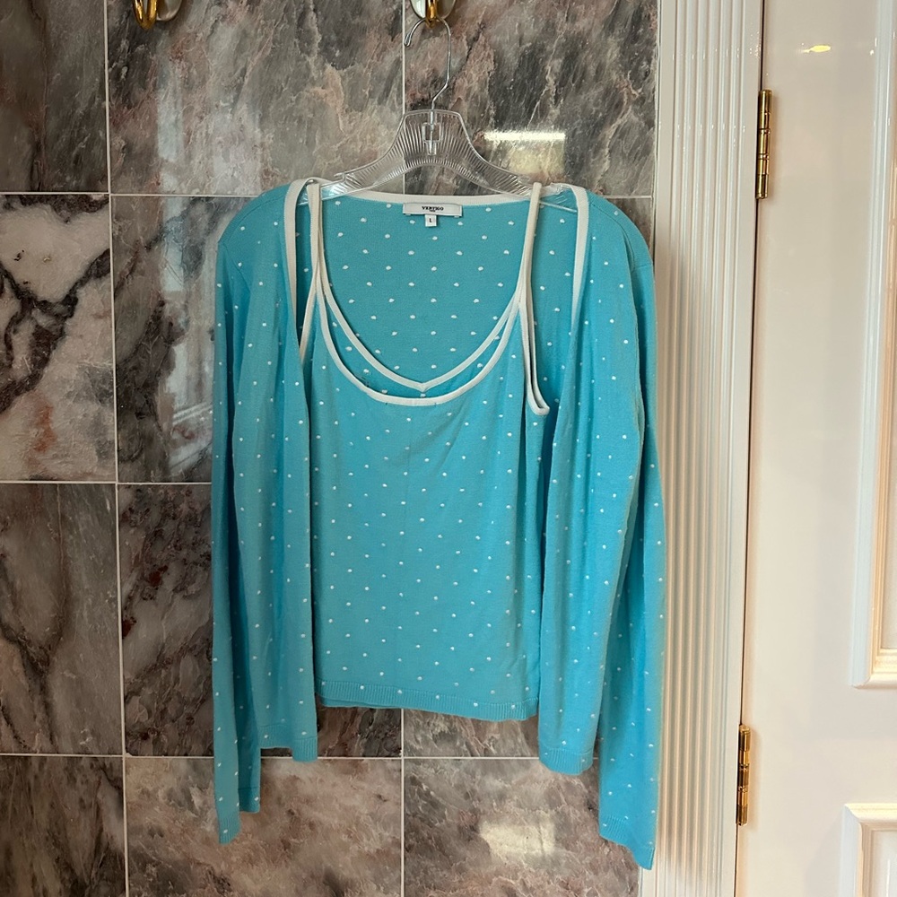 Blue Polka Dot Long Sleeve Top